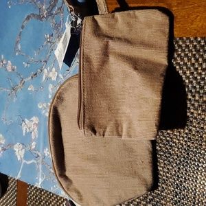 2 small beige velour makeup bags brand new